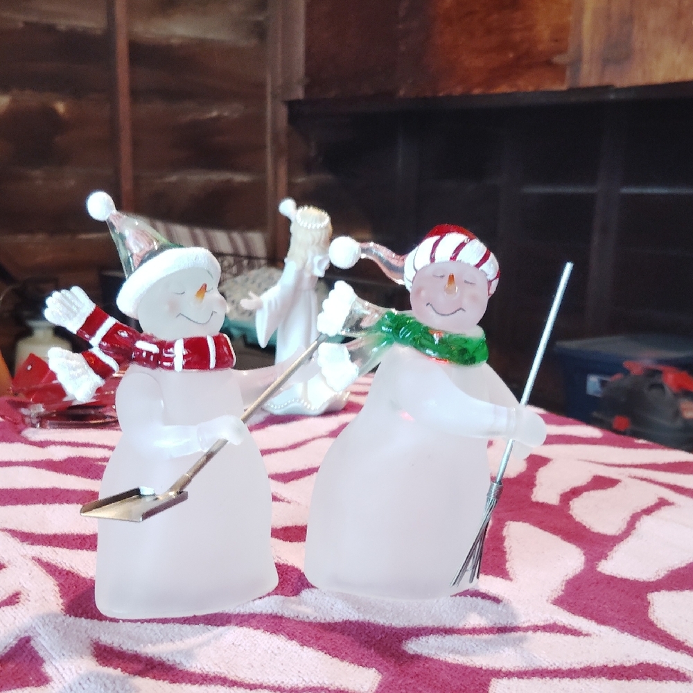 Festive Glass Snowman Figurines